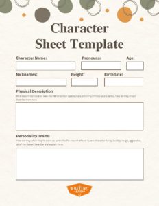 detailed character sheets for writers